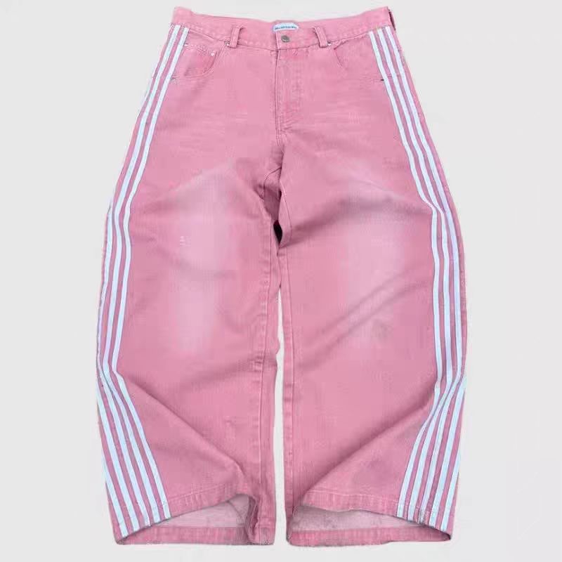 Men's Jeans Letter Print Hcw American Vintage Jeans Hip Hop Men And Women Black Gothic 2000s Loose Fashion Wide Leg Casual Streetwear