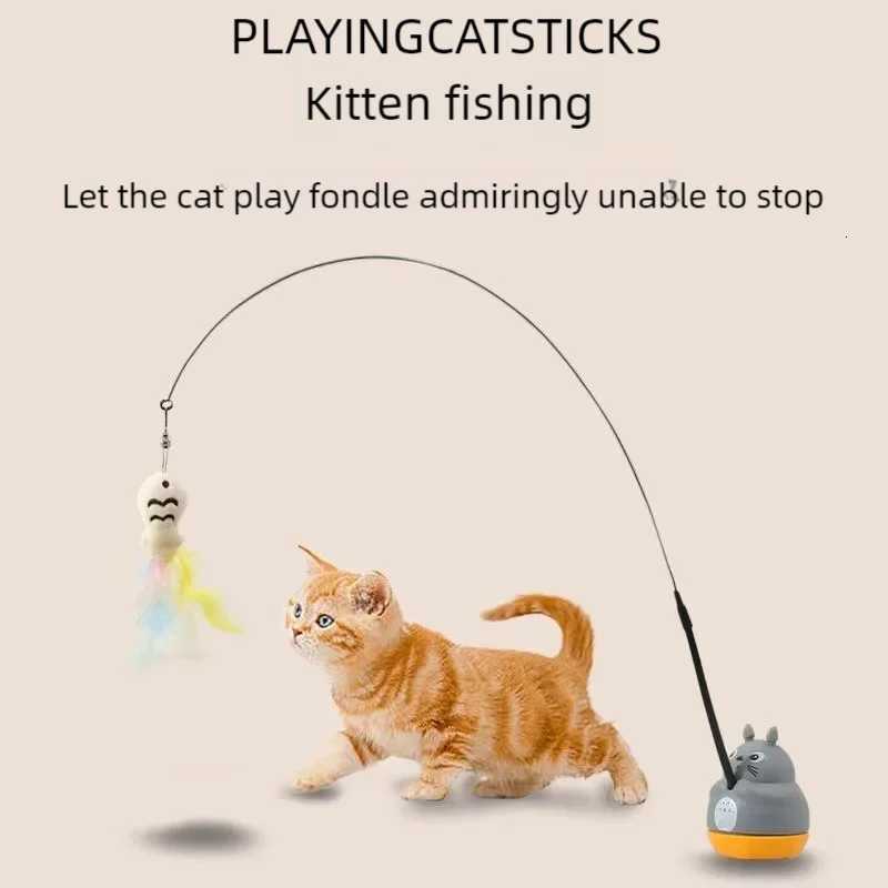New Funny Cat Stick Steel Wire Long Pole Feather Interactive Cat Toy for Kitten Fishing Rotating Self - pleasure Pet Toy M251209