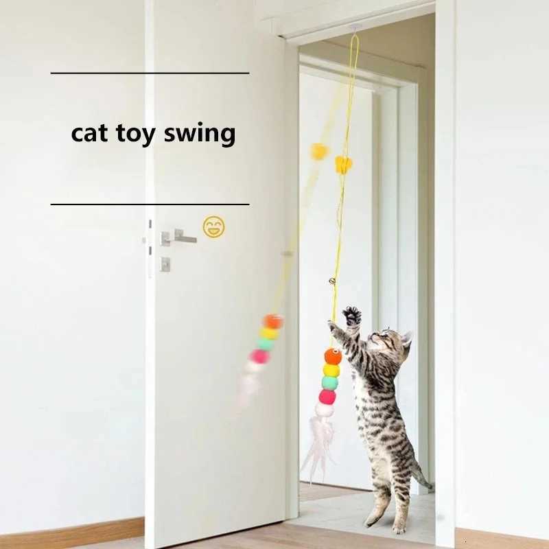 Cat teasing stick self - entertaining toy cat teasing magic tool cat boredom - relieving swing door hanging elastic feather toy M251209
