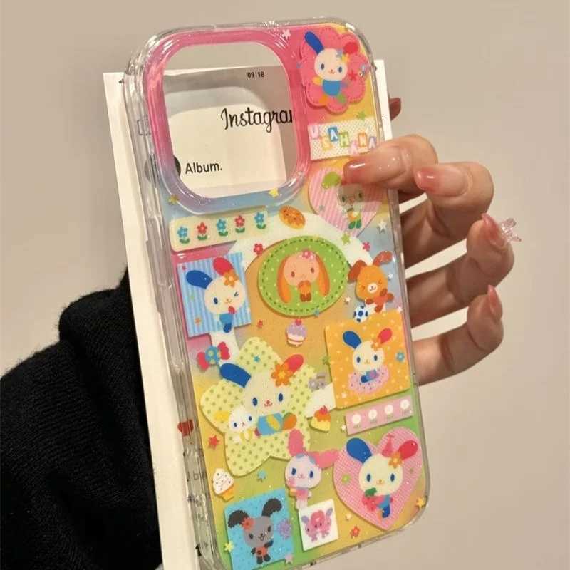 Magnetic color splicing color ear rabbit phone case with rotating magnetic bracket for iPhone 11 12 13 14 15 16 17 pro max C251209