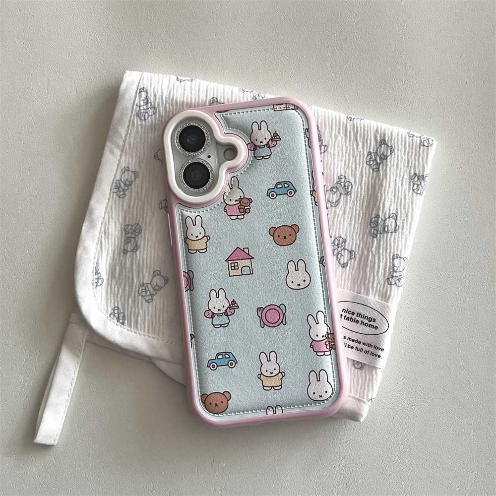 Fashion Leather Cute Rabbit Kawaii Phone case For iPhone 17 Pro 16 15 Pro Max 14 13 17 Cover With Plush Rabbit Chain Cute Cases C251209