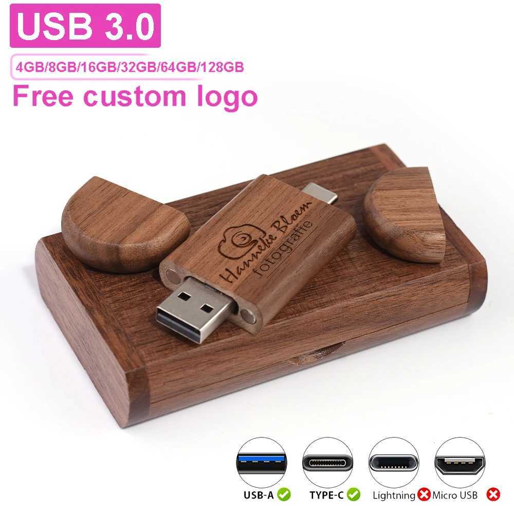 Type-C 2 in 1 Wooden USB 30 Flash Drive 128GB Cust Pen Drive 64GB High Speed Memory Stick 32GB 16GB Gift C251209