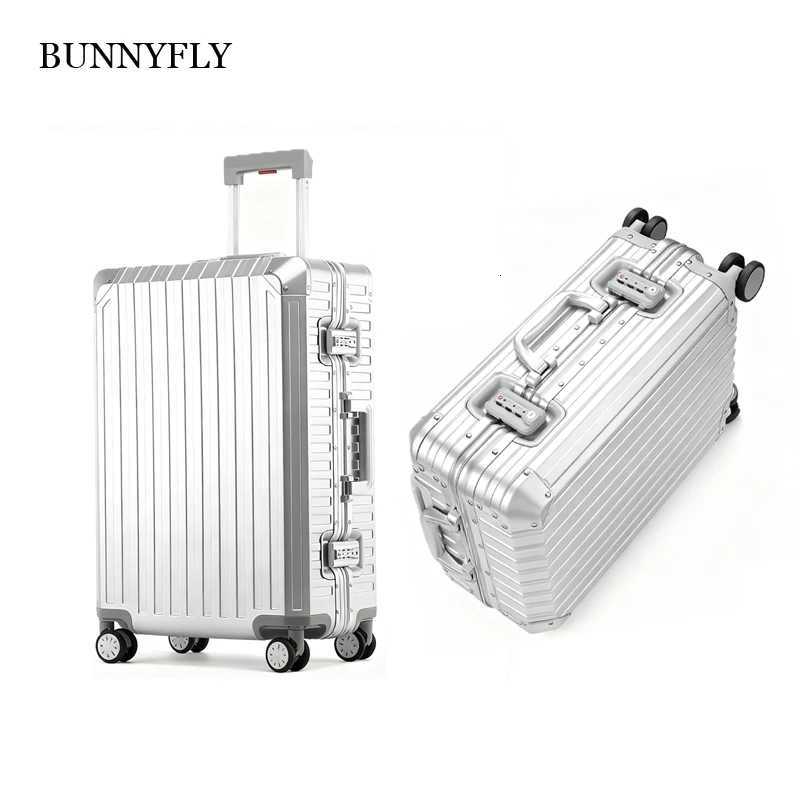 BUNNYFLY Aluminum Trolley Suitcase 20 24 28 Inch Hardside Luggage Waterproof Metallic Cabin Bag With Smooth Rolling Wheels K251209