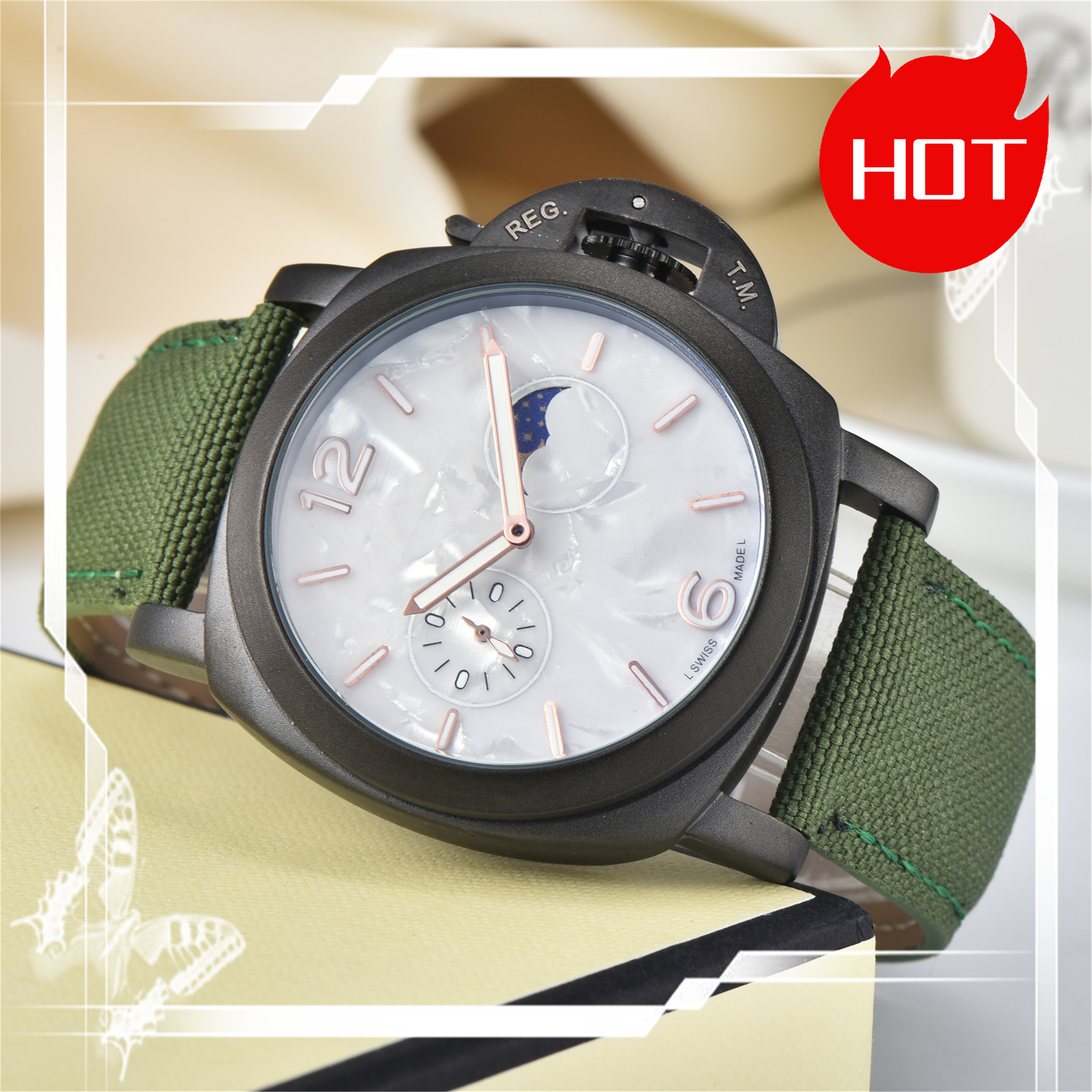 MEN Fashion PANERAIity LUMINORity Quartz Wrist Watches bell mechanical wristwatches High Quality Luxury Brand Chronograph Clock stainless steel Belt #512