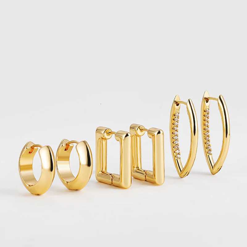 Creative Design Smooth Square Round Chunky Hoop Earrings for Women Gold plated Thread Texture Ear Piercing Huggie Hoops Gift K251209 H260129
