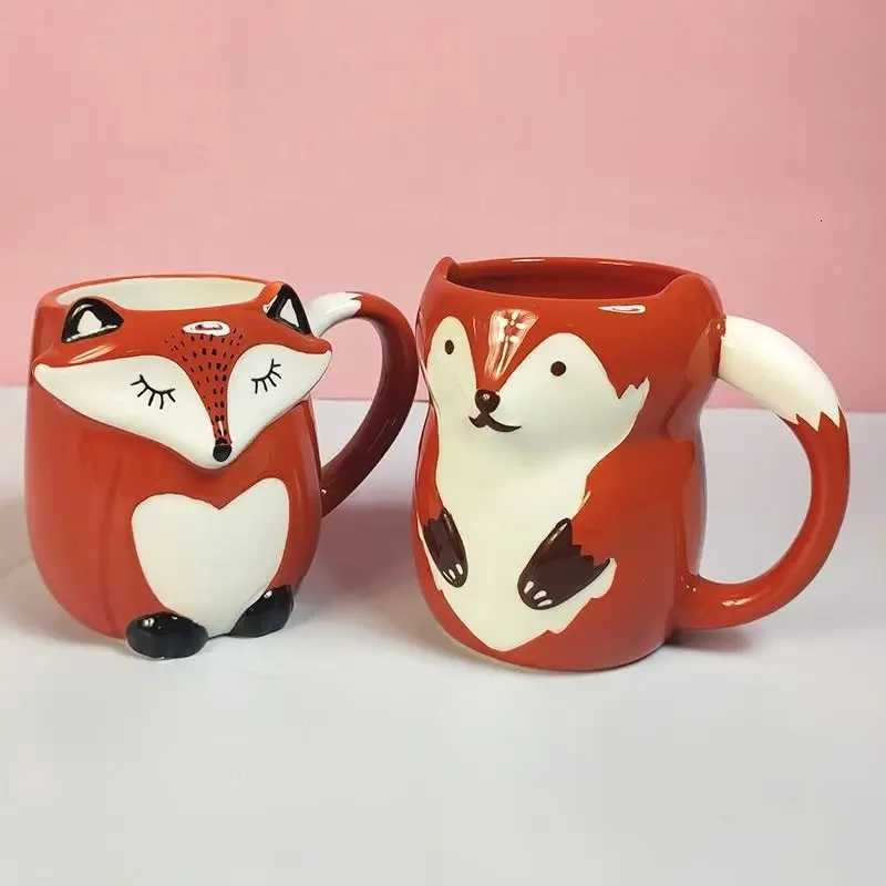 330ml Ceramic Fox Coffee with Lid Cartoon Decoration Couple Drinking Cup Simple Breakfast g Afternoon lia Tea Cup H251209