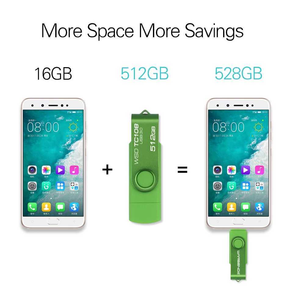 Wansenda USB Flash Drive 512GB 256GB USB 30 Pen Drive 128GB Cle USB Stick for Type C Android/PC 64GB Pendrive 32GB Memoria USB C251209