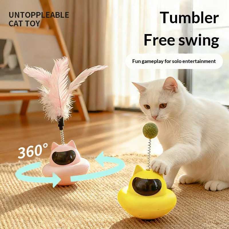 New Suction Cup Cat Teaser Wand with Tumbler Base - Feather Toy for Self Play Boredom Lazy Owner Interactive Fun M251209