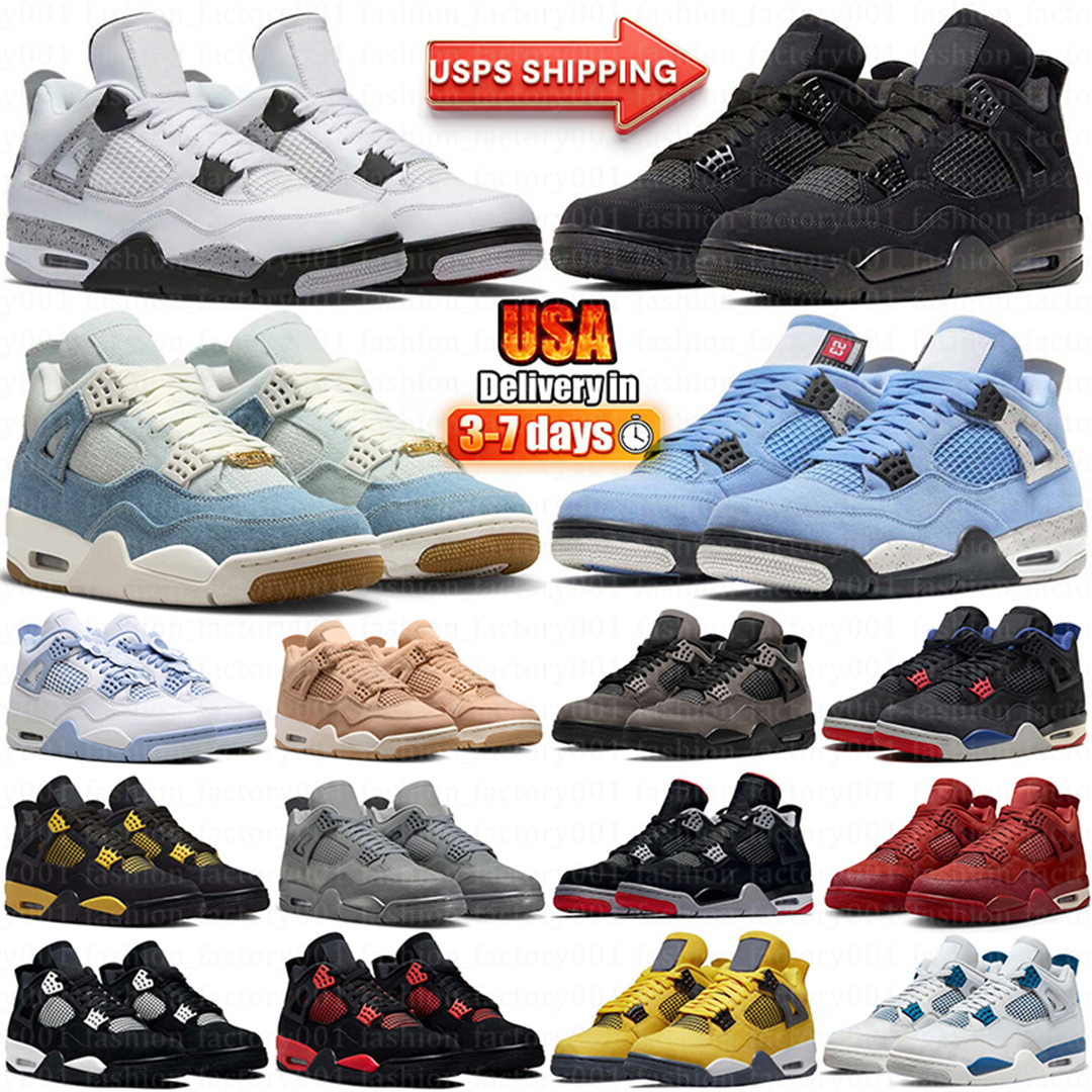 With Box 4 basketball shoes 4s Military Black Cat 2025 Sail Red Cement Yellow Thunder White Oreo Cool Grey University Blue Pink 4shoes Mens Women Sneaker Sport Trainer