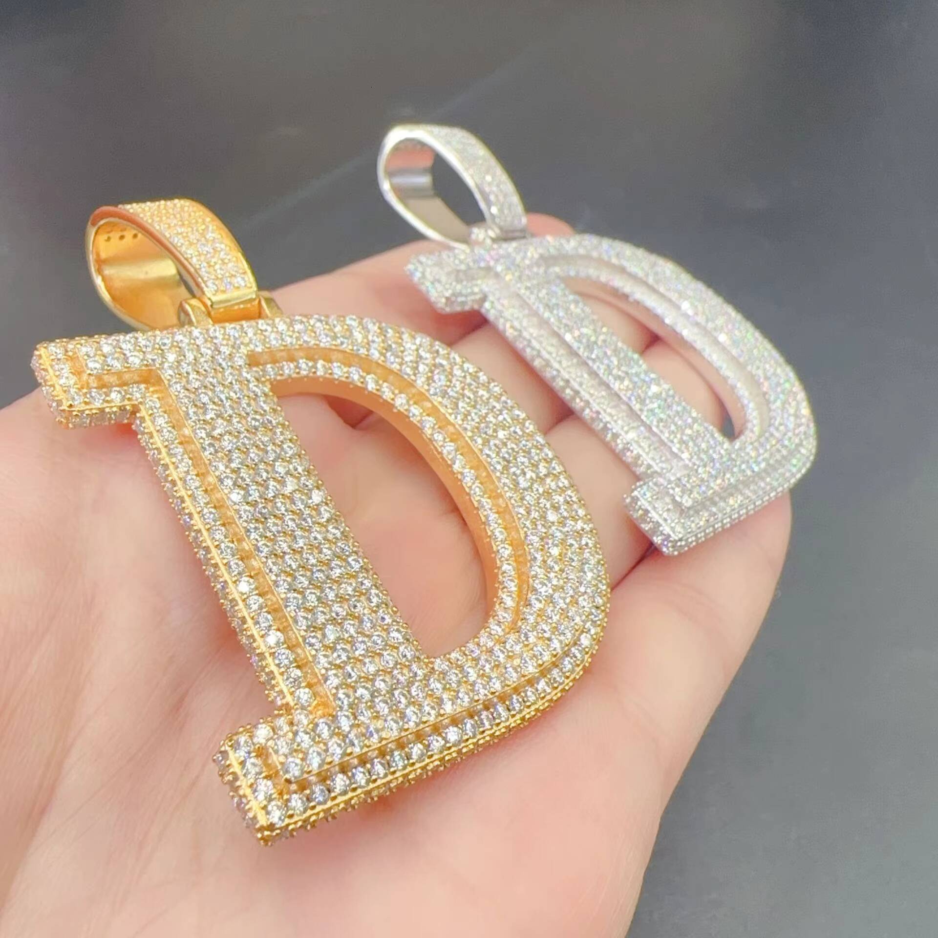 Hip Hop Jewelry Iced Out Pendant Letter for Cuban Link Chain 925 Silver Moissanite Diamond Custom Luxury Letter Pendant Necklace