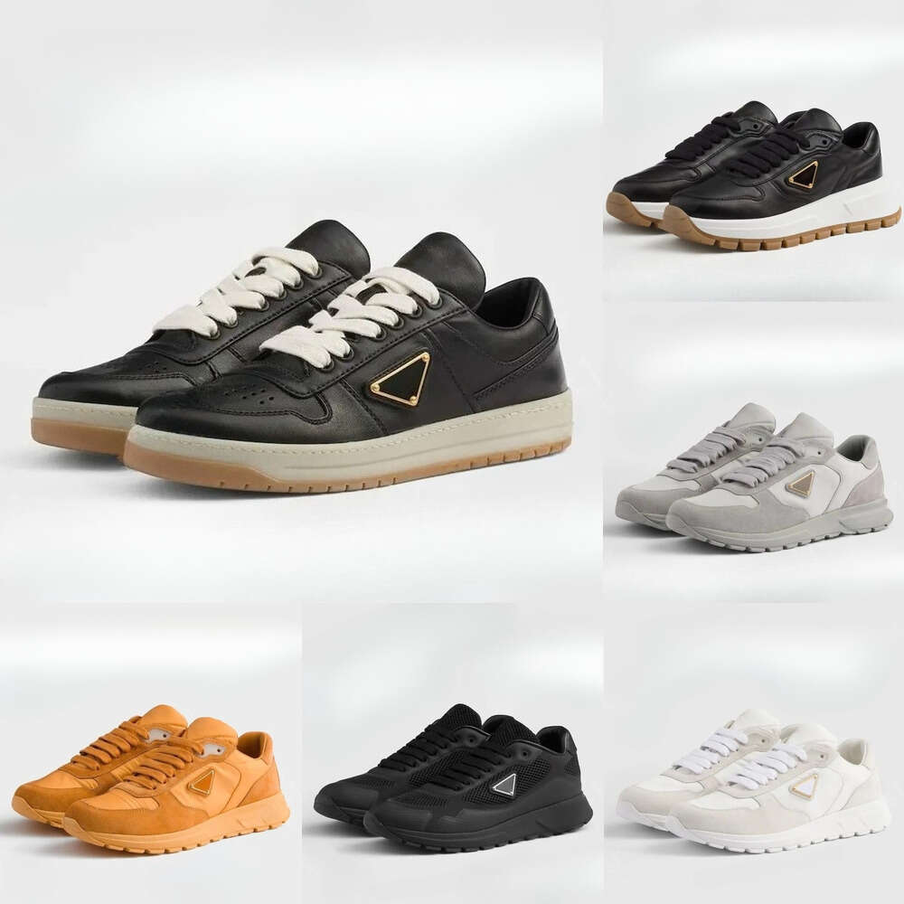 mens womens casual white triangle logo luxury Re-Nylon sneakers Designer shoe high-quality mesh beef cowhide splicing flat platform formal running sport trainer