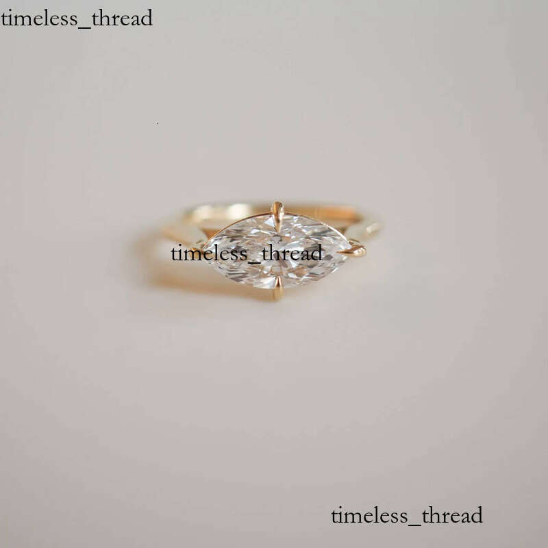 Marquise Cut Grown Engagement Gold Wedding 1.26 Ct East to West Lab VVS Moissanite Bri Ring - view 3