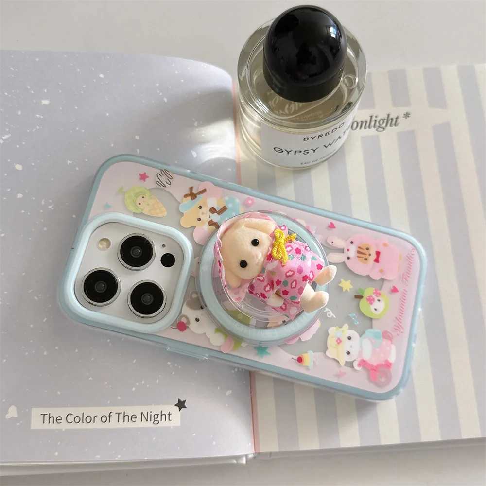 New Cute Bear Rabbit Magnetic Stand Phone Case For iPhone 16 15 14 16 prax Fundas cartoon with Girls protective cover C251209