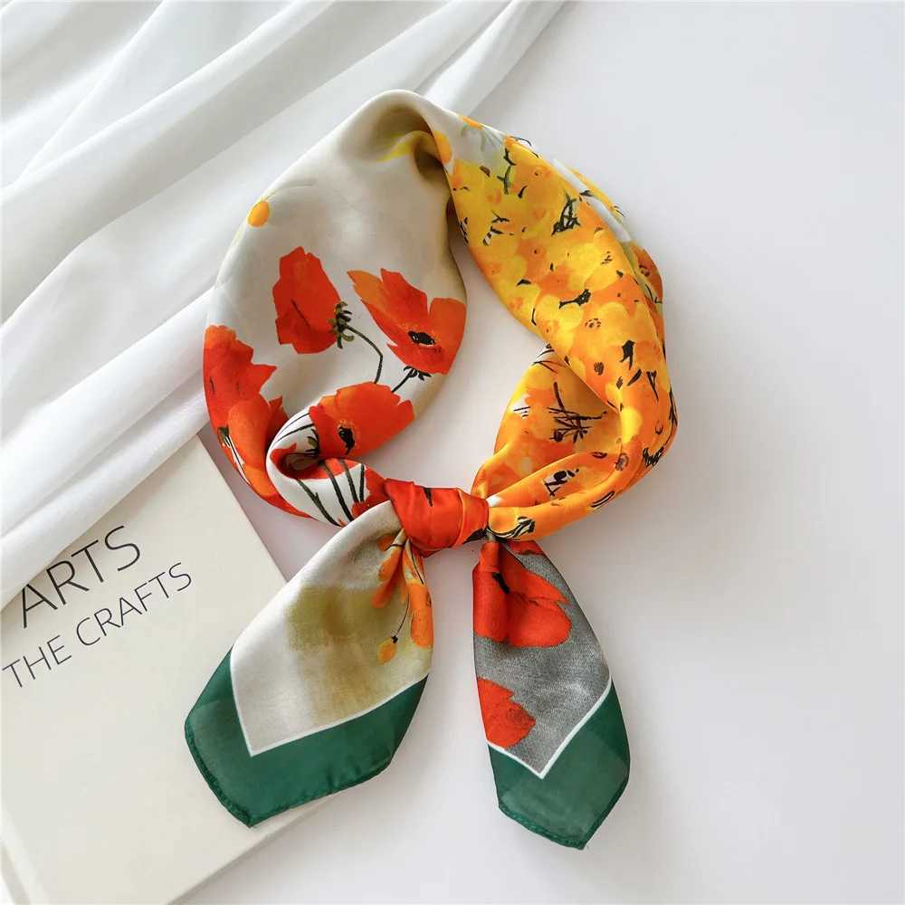 Luxury Spring Fashion Flower Silk Scarf 7070cm Square Scarf for Women Fashion Decoration Bandana Soft Printed Holiday Headband Shawl Y251208