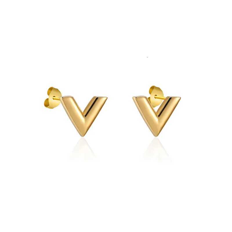 Earrings Trend Luxury Brand Jewelry Simple Design V Letter Stainless Steel Stud Earring For Women Gold-Color Elegant Party K251209 H260202