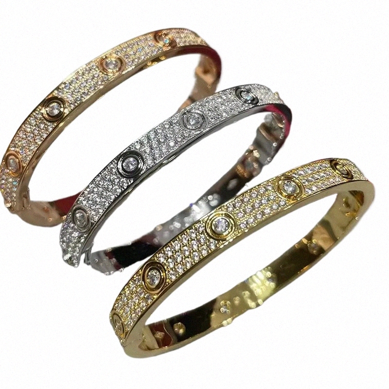 brand Crystal Bracelet Classic Three Row Diamond Cuff Bracelet Fashion 316L Titanium Steel Designer Men's and Women's Bracelets 07F8#