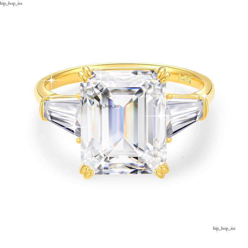VVS Moissanite Premium Women New Year Gift 3 Gemstones 4 CT Emerald White Carbonite Hollow 14k Gold Luxury Engagement Jewelry Ring