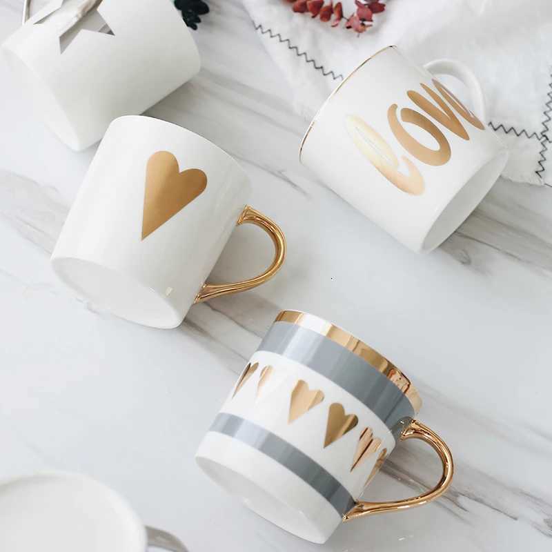 Creative Ceramic Milk g Love Star Stripe Pattern Gold Plating Handle Cup Off Household Coffee Milk Tea gs He Decoration H251209
