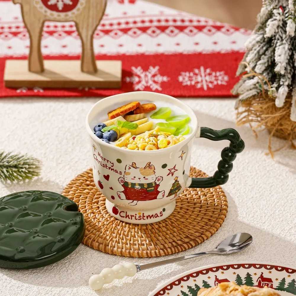 Christmas cat high appearance ll Mark ceramic water cup lid spoon cute gift box birthday creative souvenir coffee cup H251209