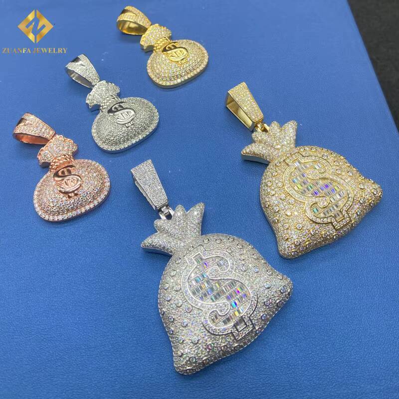 Hot Sale Baguette Cut VVS Moissanite Pendant Men Coin Purse Pendant HipHop Pendant 925 Sterling Silver Pendant Pass Diamond Test
