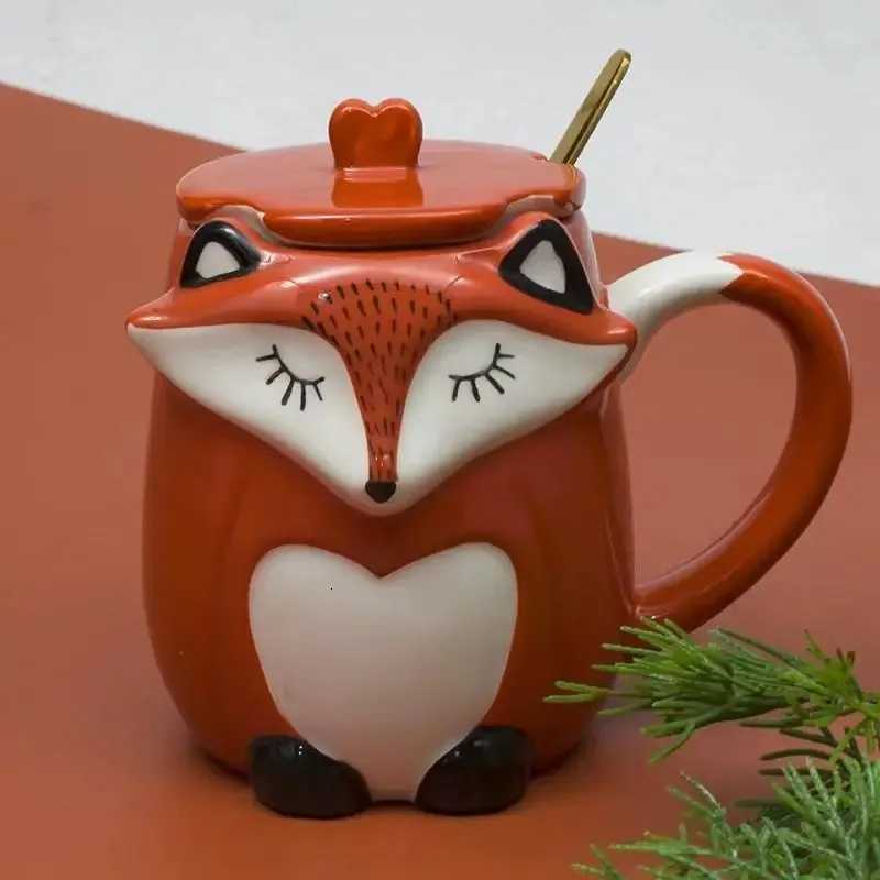 330ml Ceramic Fox Coffee with Lid Cartoon Decoration Couple Drinking Cup Simple Breakfast g Afternoon lia Tea Cup H251209