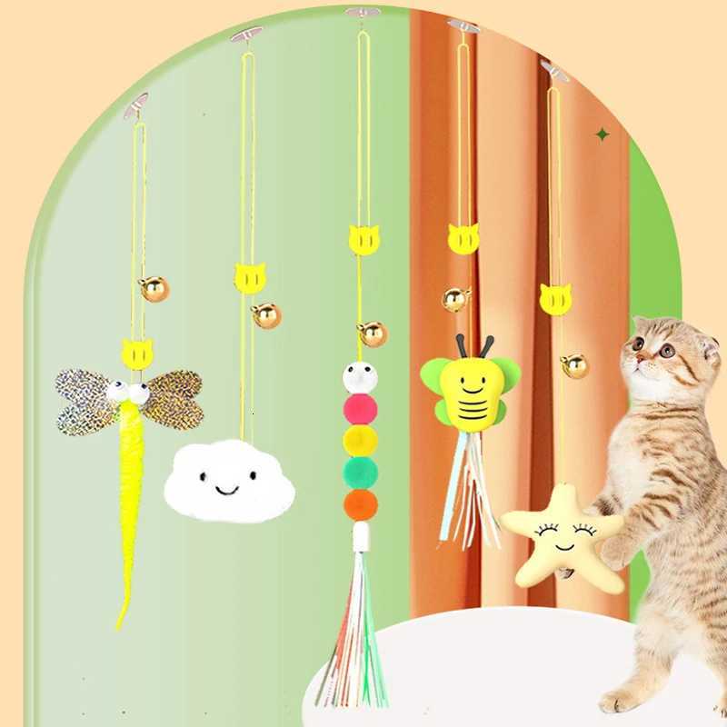Interactive Pet Cat Toys Funny Stick Kitten Self -hi Elastic Rope Dragonfly Shape Feather Bell Hanging Door Teasing Kitten Toy M251209
