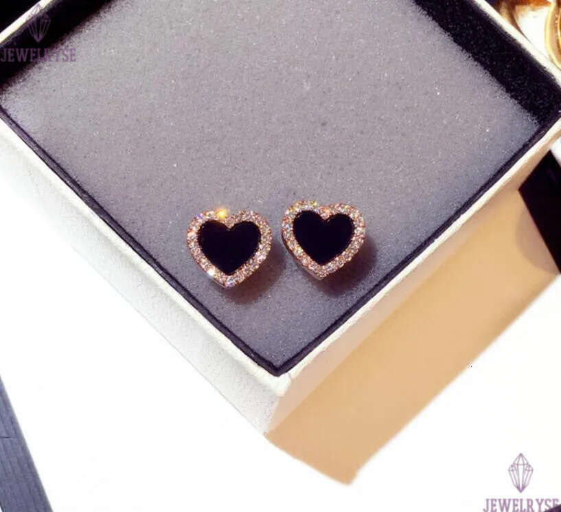 925 sterling silver heart stud earrings women 18K rose gold shining crystal ear rings jewelry for party
