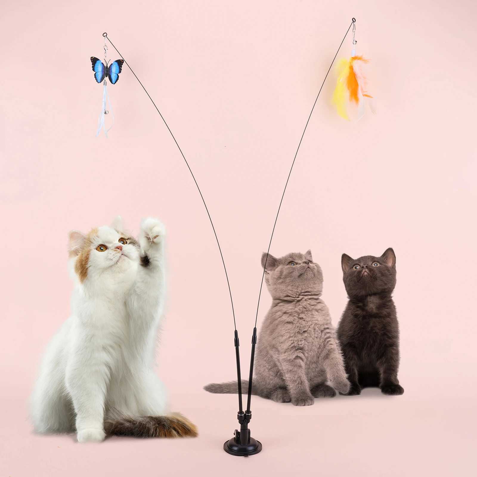 Pet Cat Toy Set Suction Cup Toy Set Multifunction Teaser Stick Set Handfree Cat Toy Stick for Cat Training Playing Accessories M251209