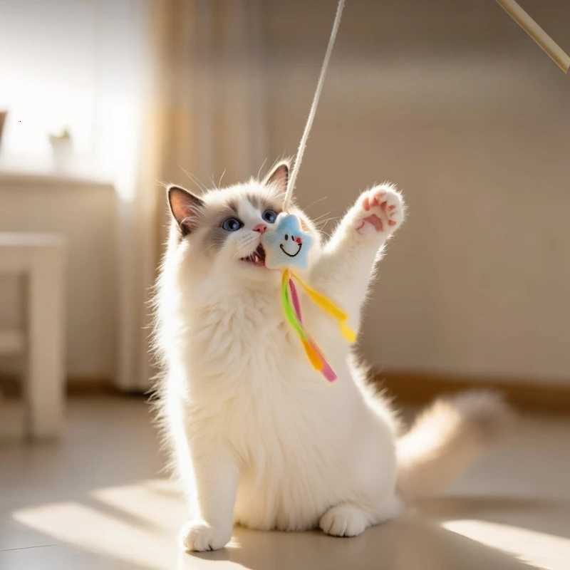 Cat toy wooden pole cat teasing stick self fun cat teasing artifact kitten bell cute fun durable scratch resistant biteresistant M251209