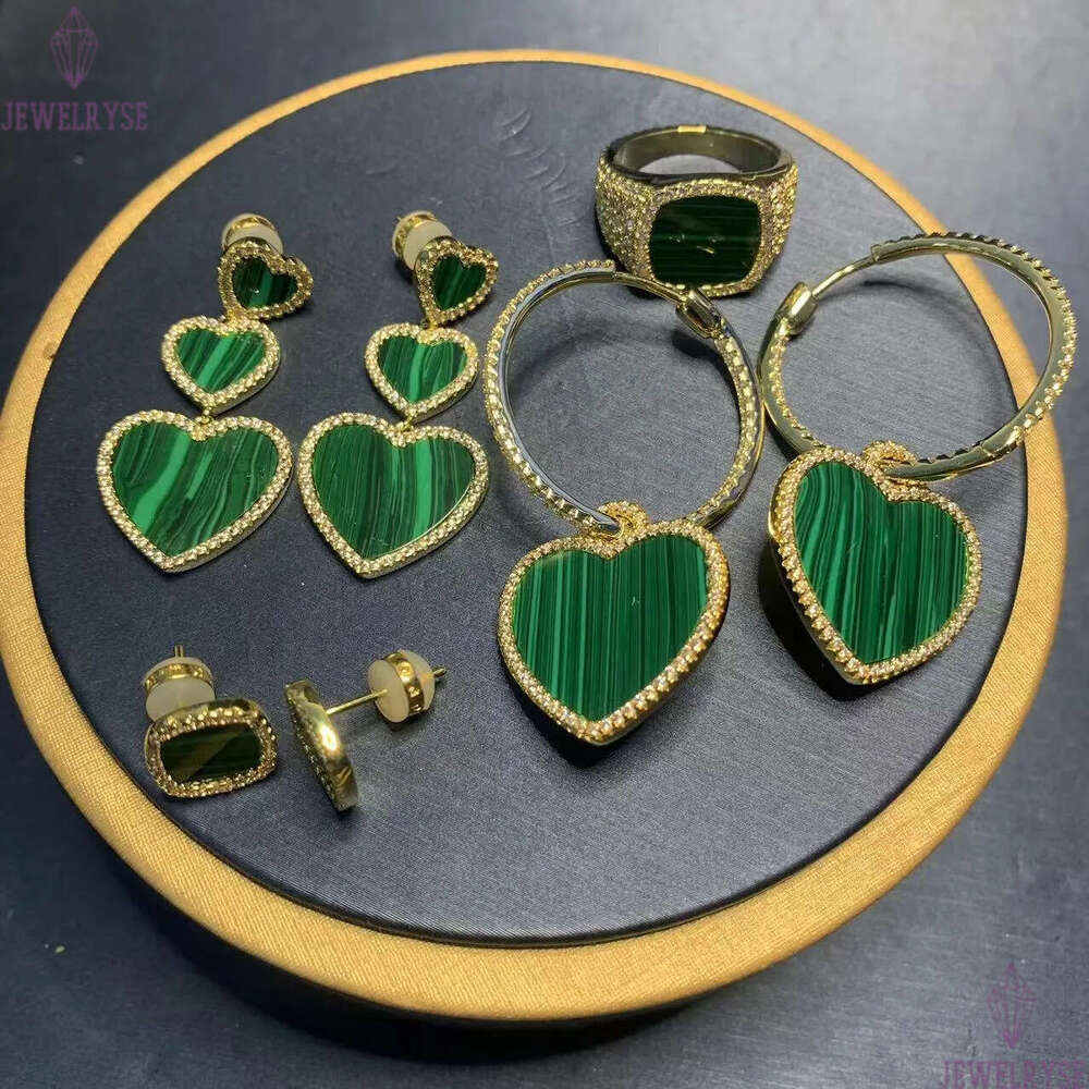 Fashion love heart designer earrings for women Chinese aretes brincos oorbellen earring 18k gold sweet hearts green stone diamond earings ear ring jew