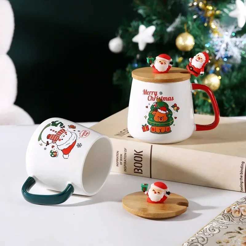 Festive Christmas Xmas Theme Ceramic g Cup Set with Lid And Spoon - 2025 Christmas Gift Box g for Coffee Milk Tea Breakfast H251209