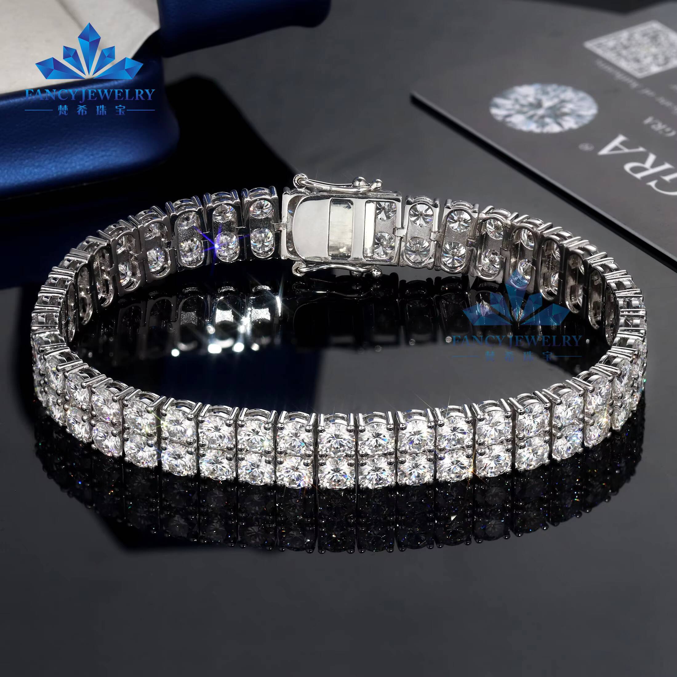 Fine 925 Silver Two-Row 5mm Moissanite Tennis Bracelet Silver Hip-Hop Jewelry with Gold Rhodium Plating for Daily Wear Gifts