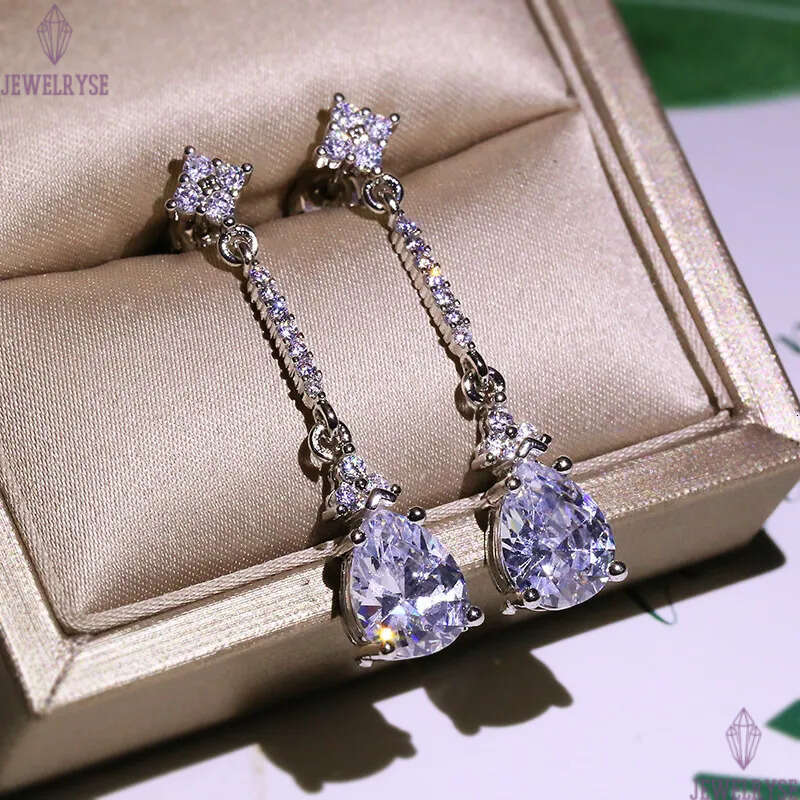 Shine cz zircon drop designer dangle earrings stud for women silver bling diamond crystal long tassel clover elegant earring earings ear rings jewelry