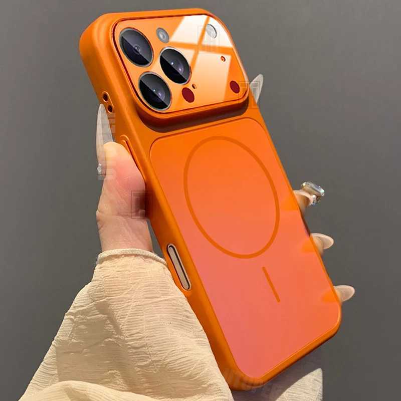 Fashion Orange Solid Color Case for iPhone 17 Air 16 15 14 13 Pro 17 Pro Max Magnetic Hard Glass Lens Protect Film Cover M251209