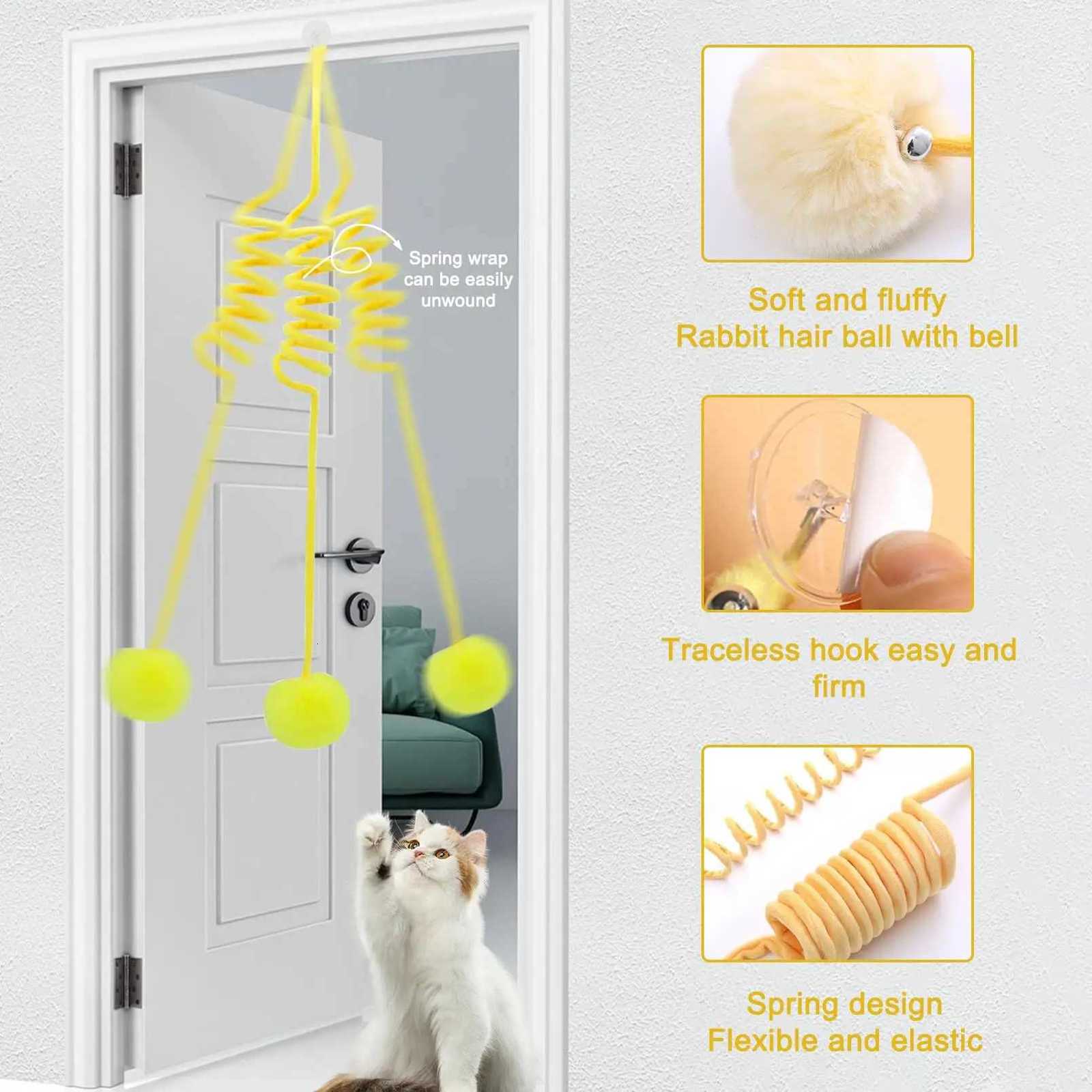 3 Pcs Fluffy Cat Toy BallsHanging Interactive Cat Toy Teaser Ball with BellIndoor Kitten self Playing toy to Relieve boredom M251209
