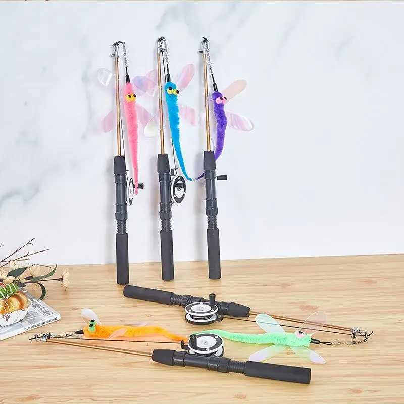 For Kitten Rods Simulation Fishing Rod 1Set Telescopic Cat Toy Fish Type Telescopic Feathers Funny Cat Stick Toys Pet Toy M251209