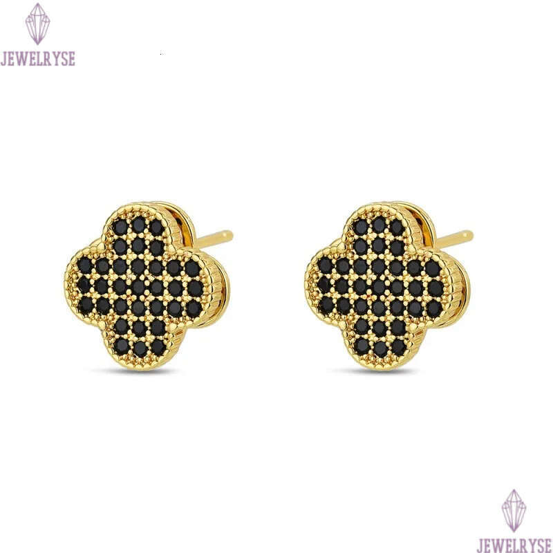 18k gold retro vintage clover designer earrings for women girls sweet lovely flower diamond crystal black red stone rotage earring earings ear rings j