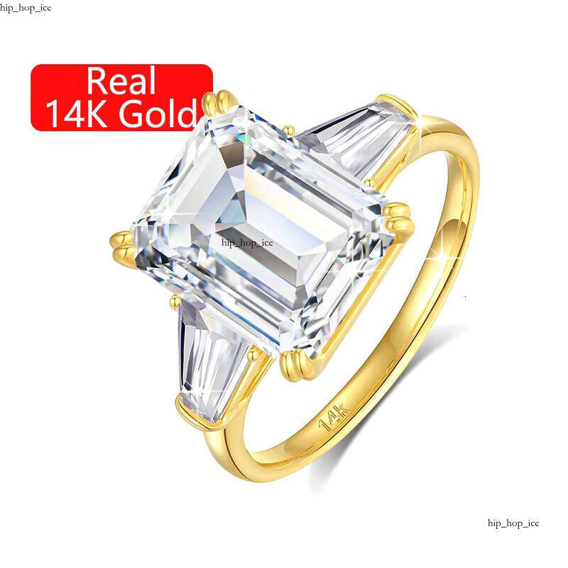 VVS Moissanite Premium Women New Year Gift 3 Gemstones 4 CT Emerald White Carbonite Hollow 14k Gold Luxury Engagement Jewelry Ring