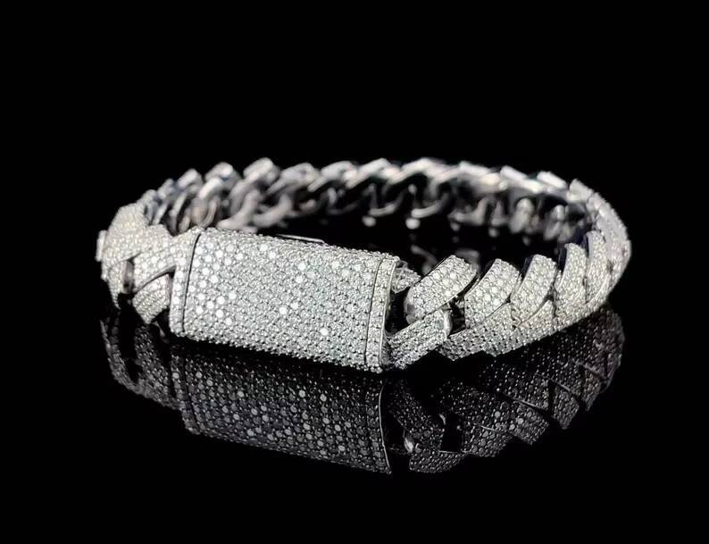 Iced Out Cuban Link Bracelet VVS Moissanite Diamond Men Bracelet 925 Sterling Silver Hip Hop Miami Necklace 7 Inch Size