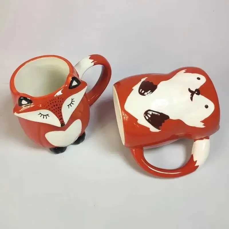 330ml Ceramic Fox Coffee with Lid Cartoon Decoration Couple Drinking Cup Simple Breakfast g Afternoon lia Tea Cup H251209