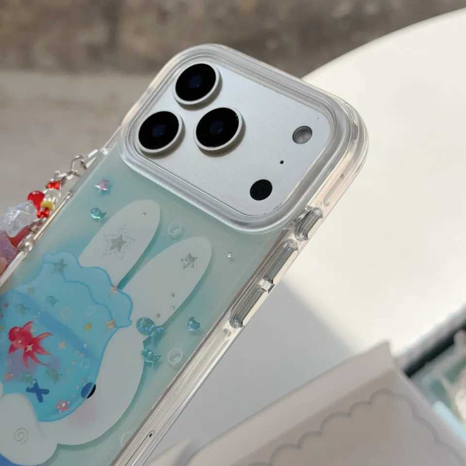 Cute Ocean Rabbit Glitter Star Phone Case for iPhone 17 16 Pro 15 Pro Max 13 14 Cover with Ch Cases Cartoon Shockproof Funfas C251209