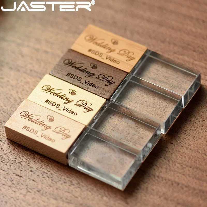 JASTER Crystal Wooden usb flash drive pen drive U disk memory stick pendrive 4GB 8GB 16GB 32GB 64GB wedding gift thumb drive C251209