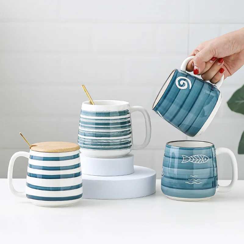 500ml Ceramic g With Spoon Japanese Hand Painted Style Breakfast Cups Off He Teacup Water Cup Drinkware Gifts H251209