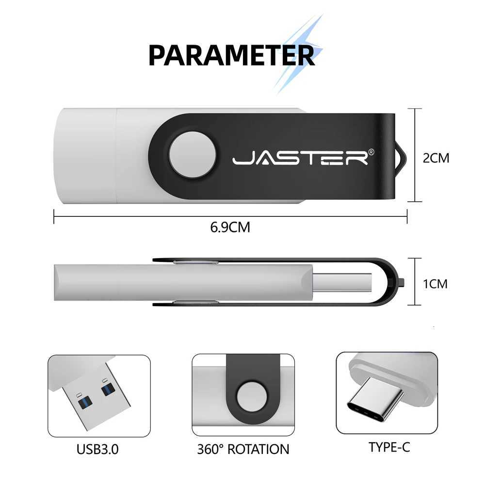 JASTER TYPE-C USB30 2IN1 High Speed Pen Drive 128GB Business Gift USB 30 Flash Drive 64GB Metal Memory Stick 32GB Pendrive 16G C251209