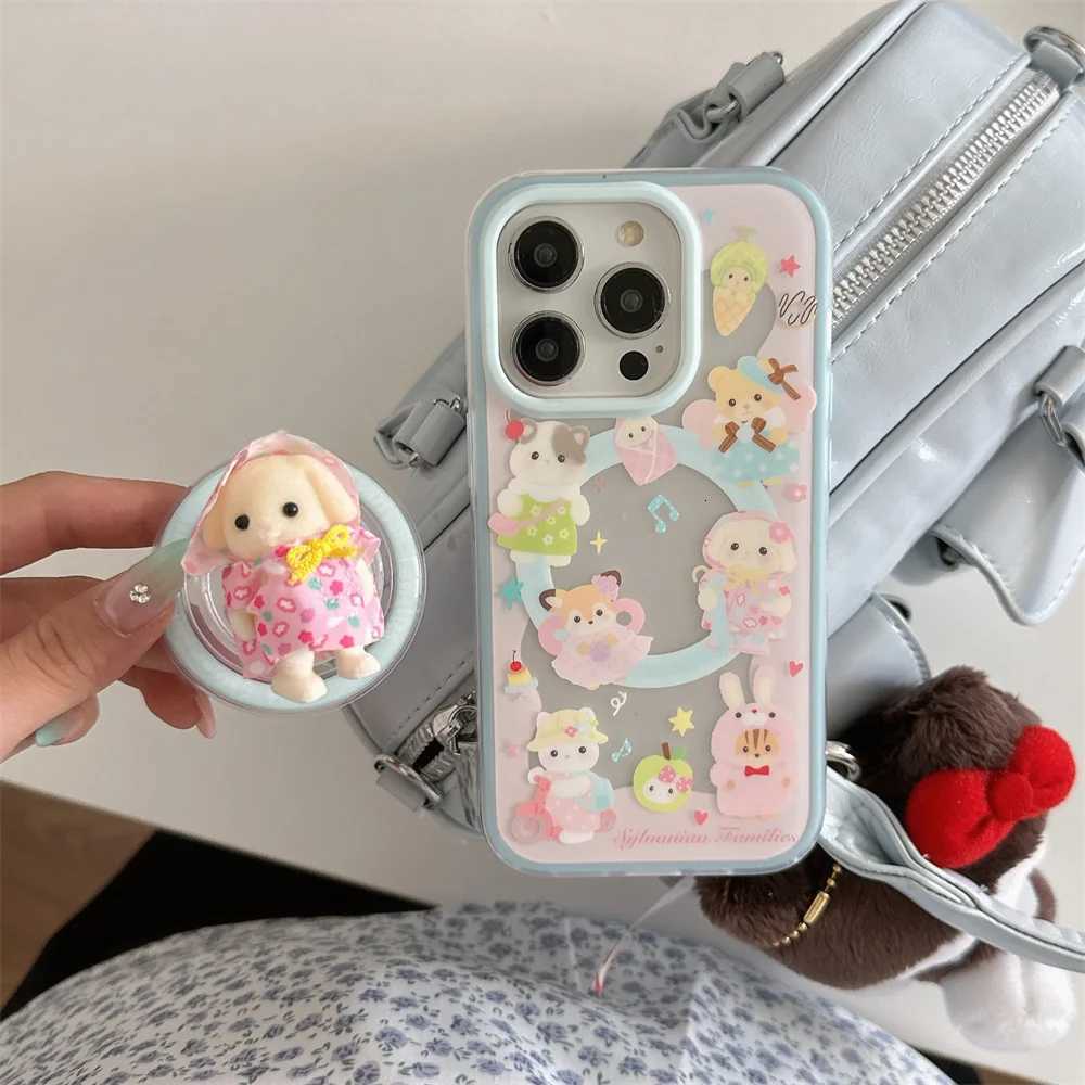 New Cute Bear Rabbit Magnetic Stand Phone Case For iPhone 16 15 14 16 prax Fundas cartoon with Girls protective cover C251209
