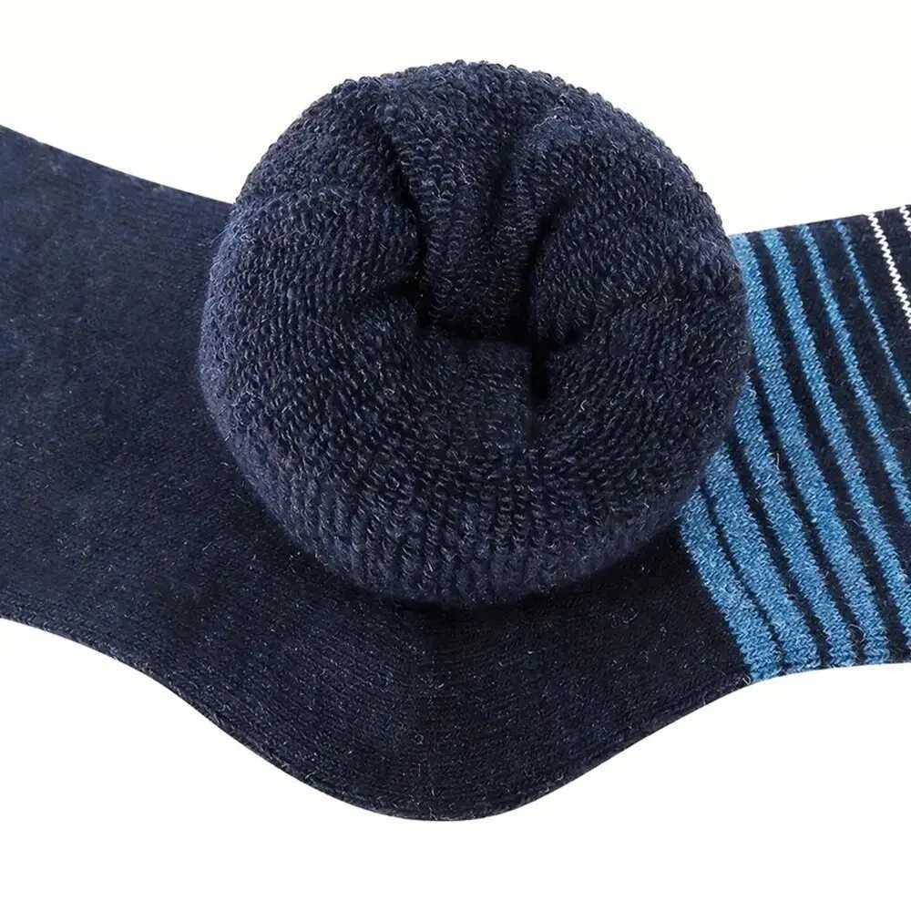 5/10 Pairs Men Fashionable Striped Pattern WoolSocks Warm Winter Mid Length Socks Thickening Soft Cold-resistant Men Boots SocksT251209