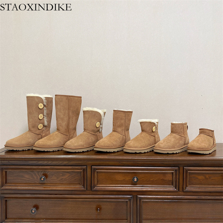 Sangpo Snow Boots for Women, Sheepskin Integrated Classic New Long Tube, Fleece-Lined, Thickened, Warm Wool Cotton Shoes, Winter Shoes