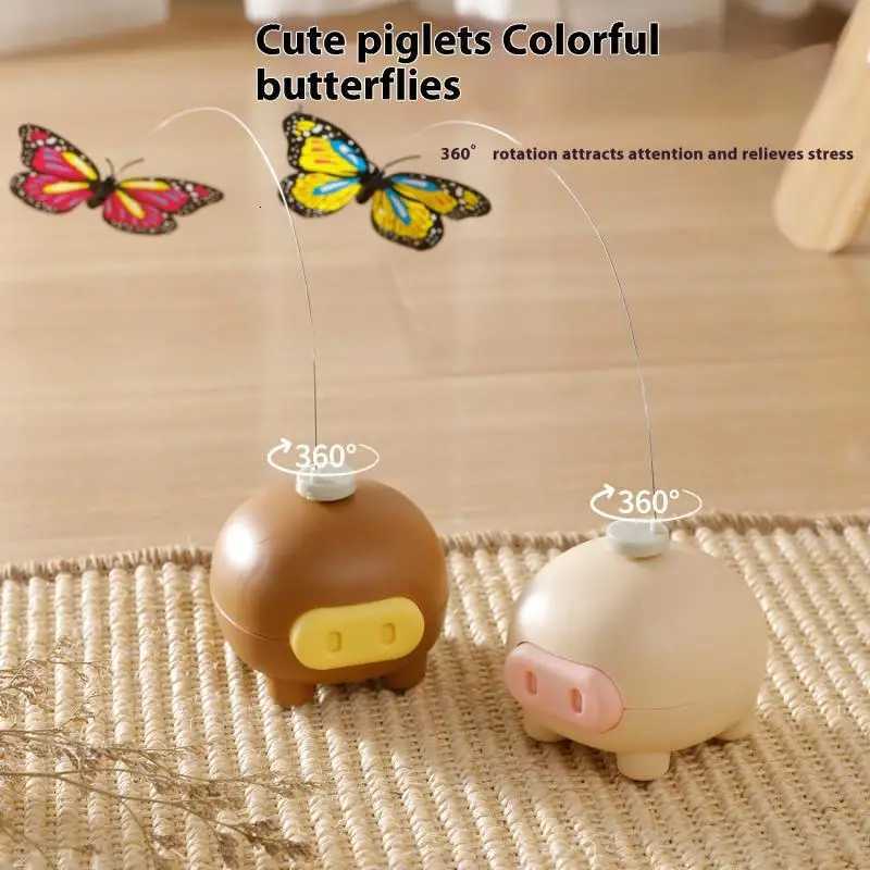 Electronic Interactive Cat Teasing Toys Electric Intelligent Automatic Rotate Cute Pig Funny Electric Rotating Butterfly Toys M251209