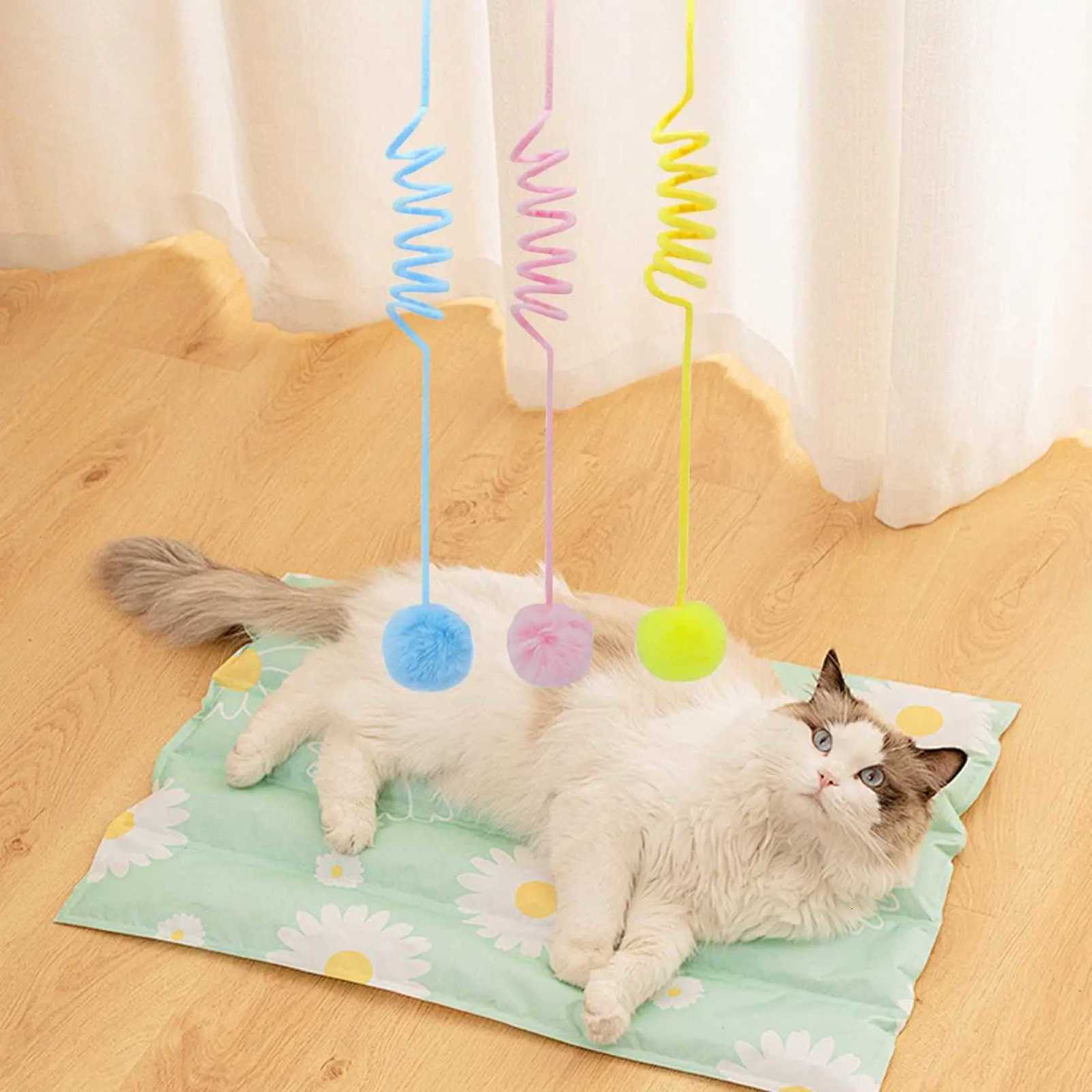3 Pcs Fluffy Cat Toy BallsHanging Interactive Cat Toy Teaser Ball with BellIndoor Kitten self Playing toy to Relieve boredom M251209
