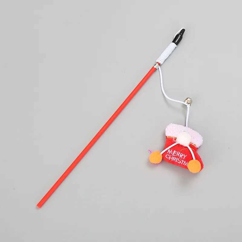 Cute Tease Cat Sticks Christmas Theme Pet Interactive Sticks Cartoon Santa Claus Xmas Tree Plush Doll Bell Cat Toys Pet Supplies M251209